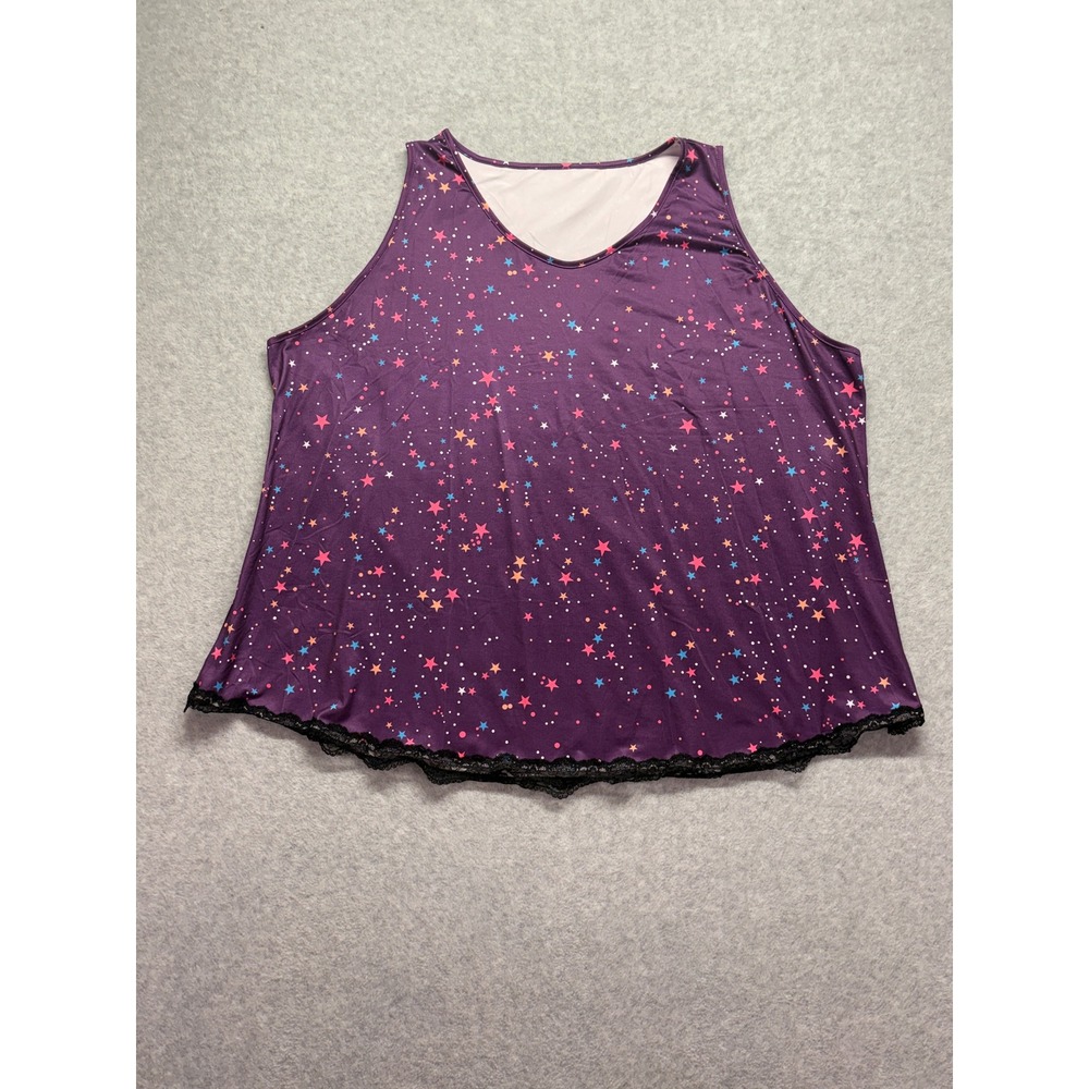 Purple Star Print Lace Trim Tank Top Plus Size 7XL Sleeveless Scoop Neck